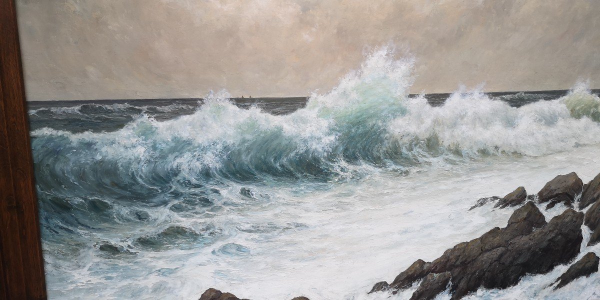 Edouard Mandon , Marine "côte Sauvage à Quiberon "-photo-3
