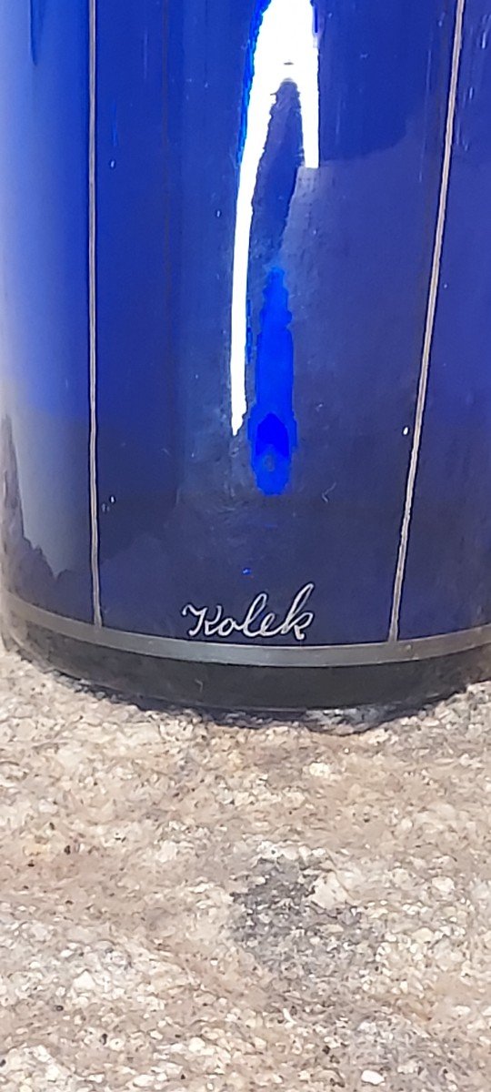 Vase Bleu En Verre De Kolek-photo-3