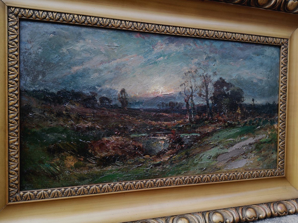 Emile Noirot, Huile Sur Toile, Clair De Lune "soir De Novembre" -photo-2