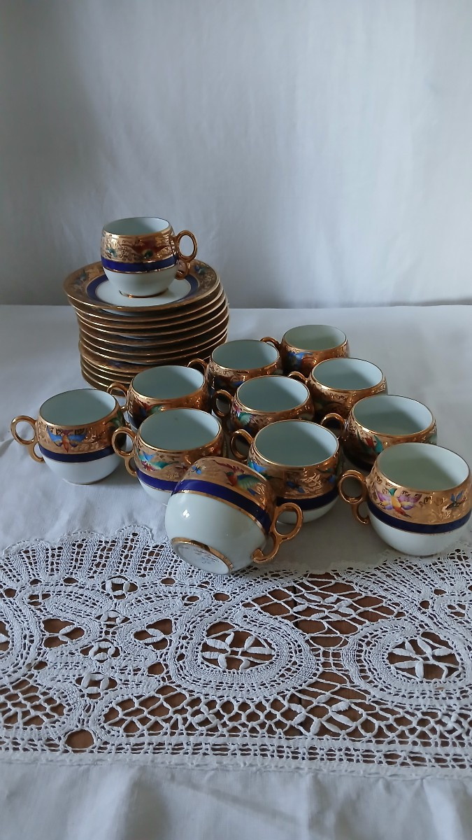 6 tasses à café Le Tallec porcelaine dorée de Limoges -photo-3