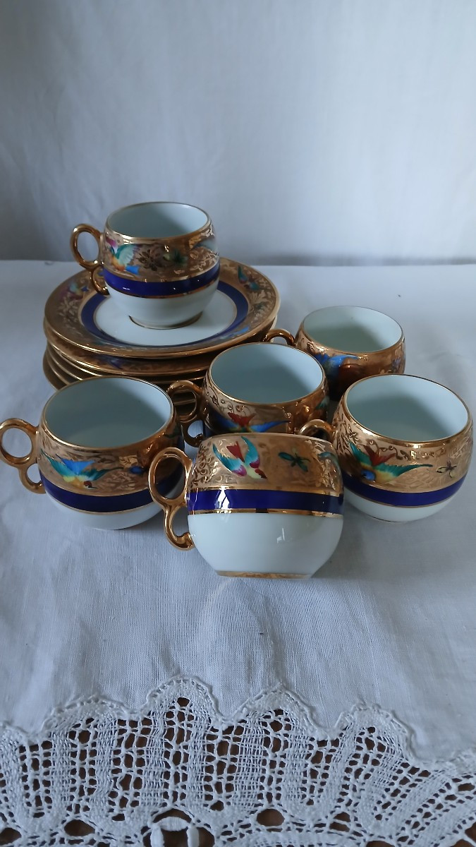 6 tasses à café Le Tallec porcelaine dorée de Limoges 