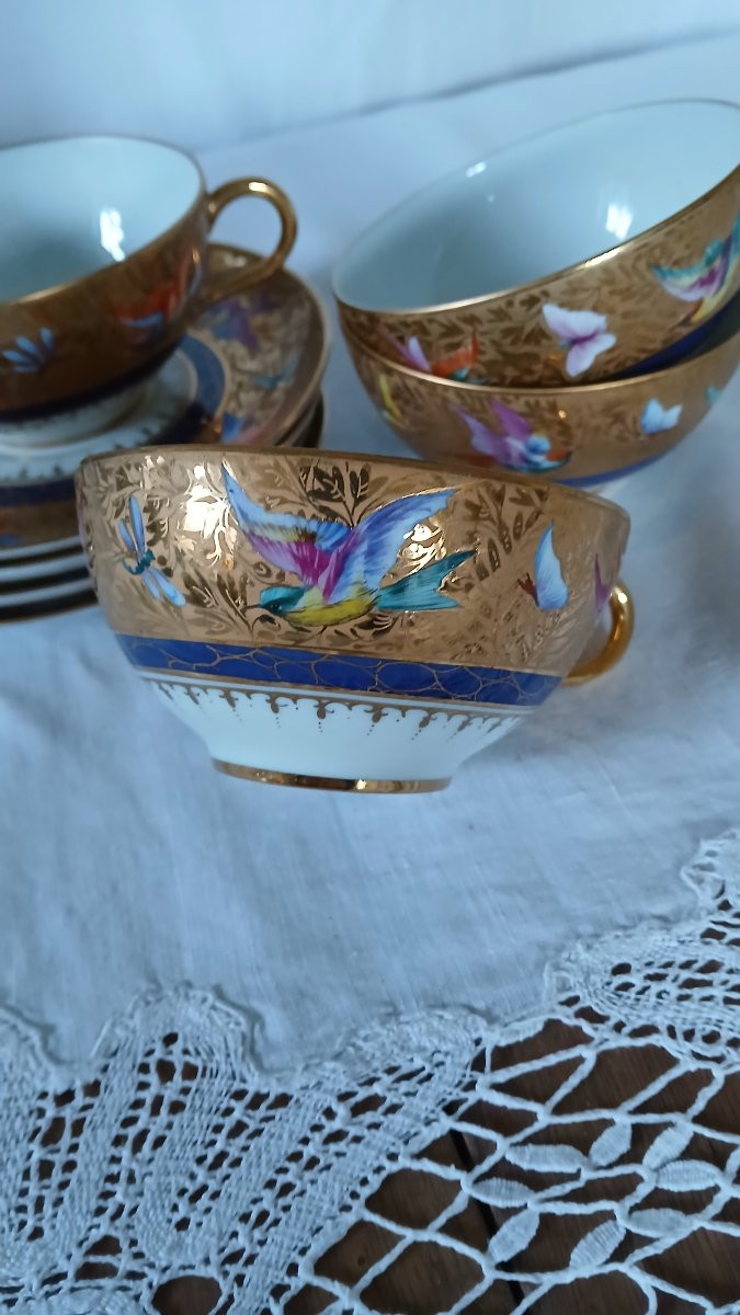 4 Le Tallec Teacups Limoges Gilt Porcelain-photo-1