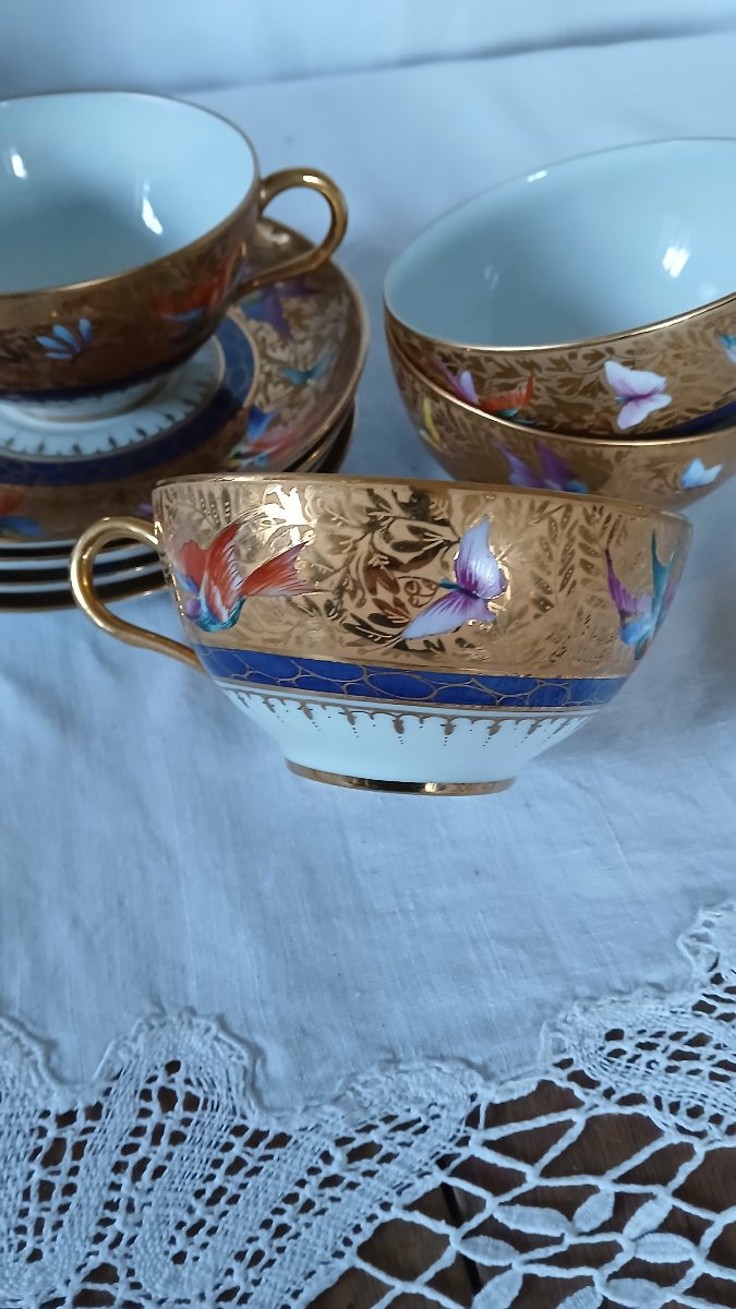 4 Le Tallec Teacups Limoges Gilt Porcelain-photo-2