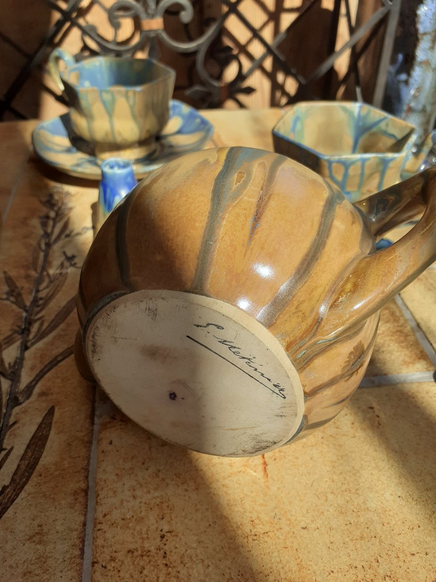 Gilbert Méténier, service à café, grès"bleu de Gannat"-photo-3