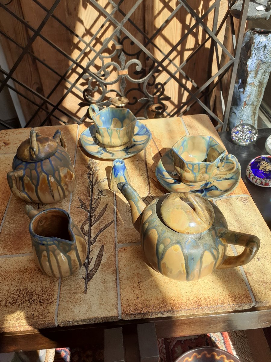 Gilbert Méténier, service à café, grès"bleu de Gannat"-photo-4