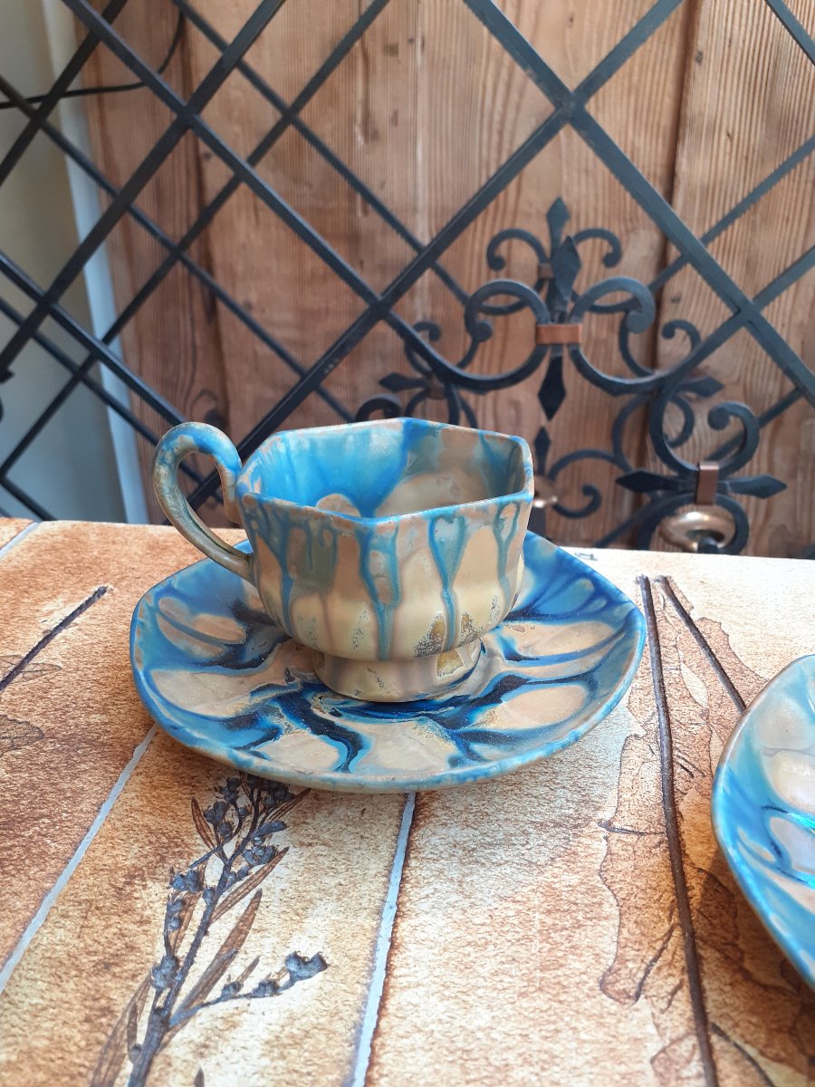 Gilbert Méténier, service à café, grès"bleu de Gannat"-photo-1