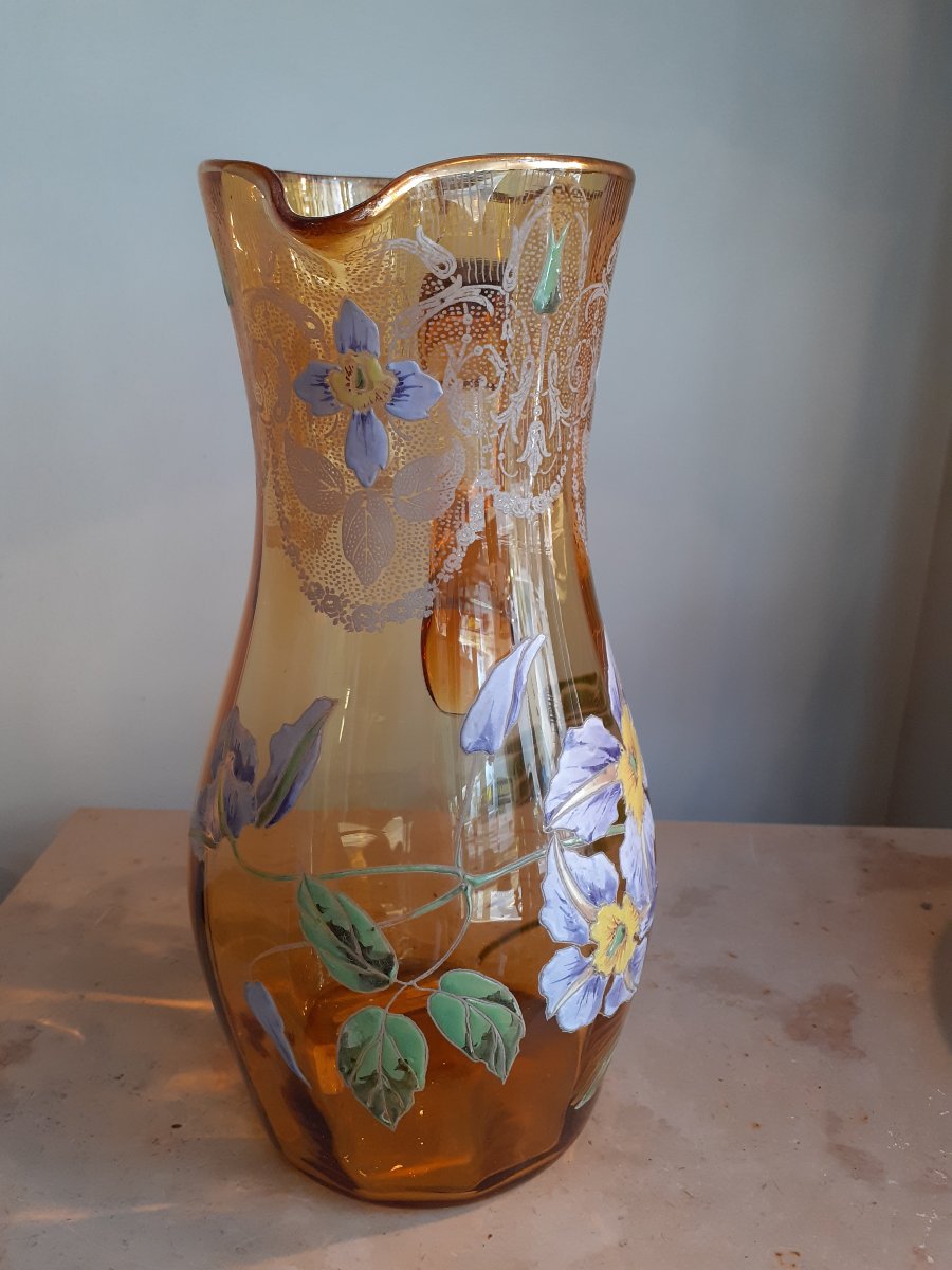 François-théodore Legras, Art Nouveau Enameled Glass Pitcher-photo-2