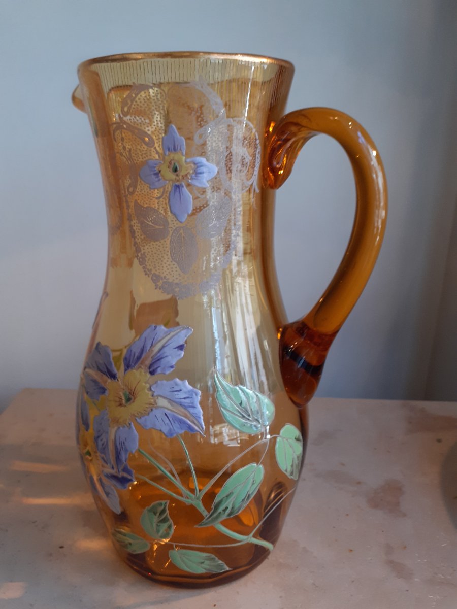 François-théodore Legras, Art Nouveau Enameled Glass Pitcher-photo-3