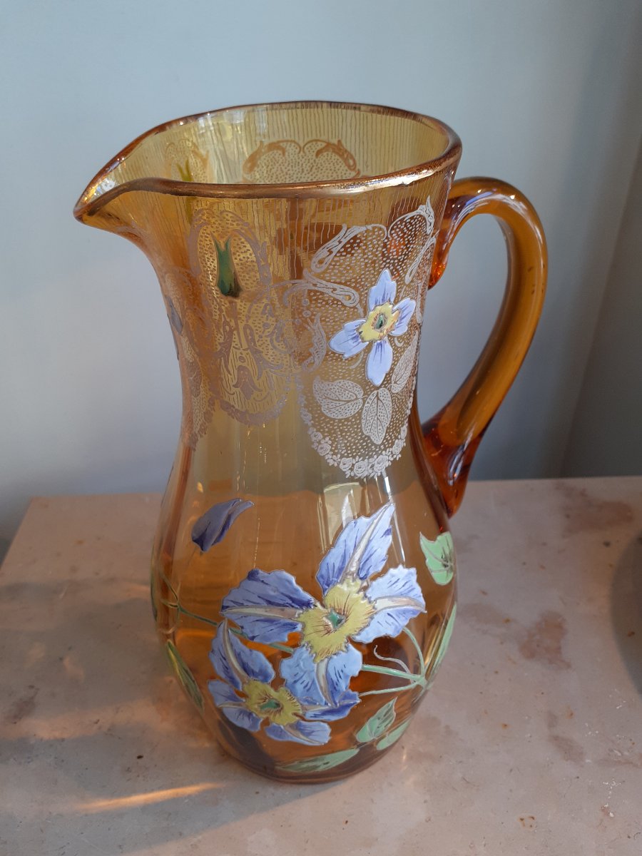 François-théodore Legras, Art Nouveau Enameled Glass Pitcher-photo-4