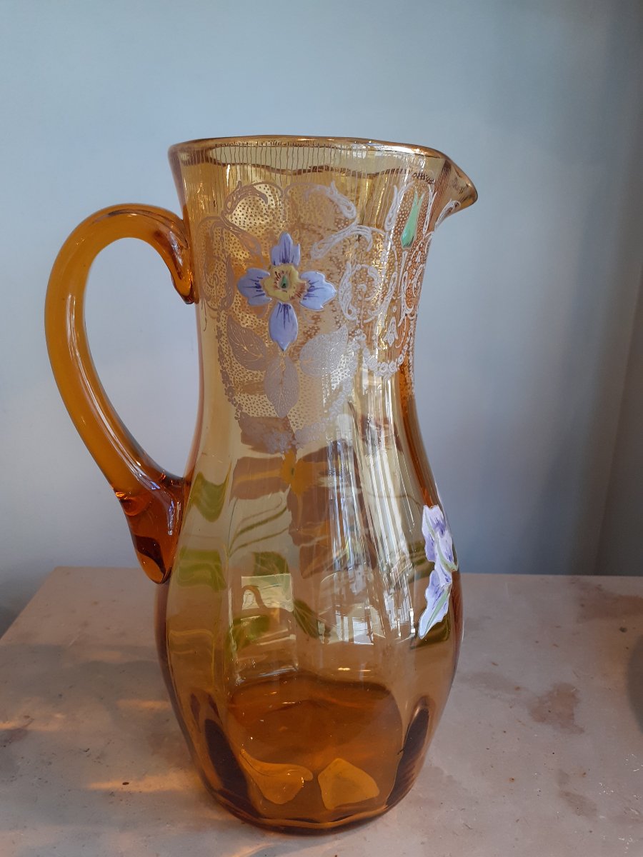 François-théodore Legras, Art Nouveau Enameled Glass Pitcher-photo-1