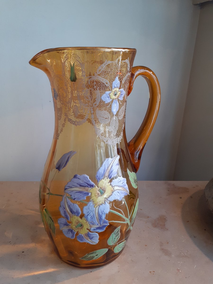 François-théodore Legras, Art Nouveau Enameled Glass Pitcher