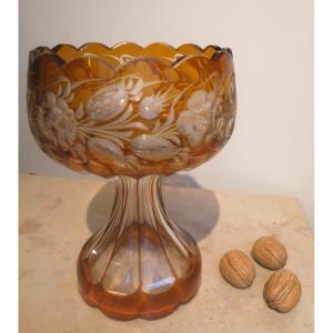 Coupe / Vase en cristal taillé de Bohème