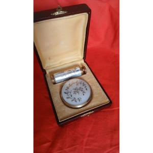 Mother-of-pearl Powder Compact And Spray Bottle Set By Marcel Franck, 1920