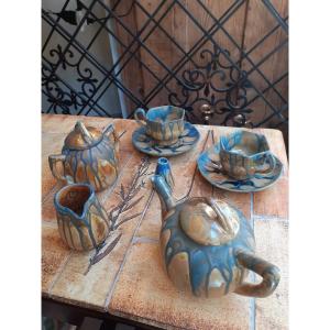 Gilbert Méténier, service à café, grès"bleu de Gannat"