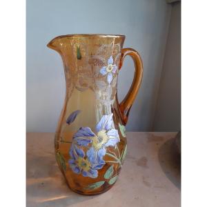 François-Théodore Legras, pichet Art Nouveau verre émaillé