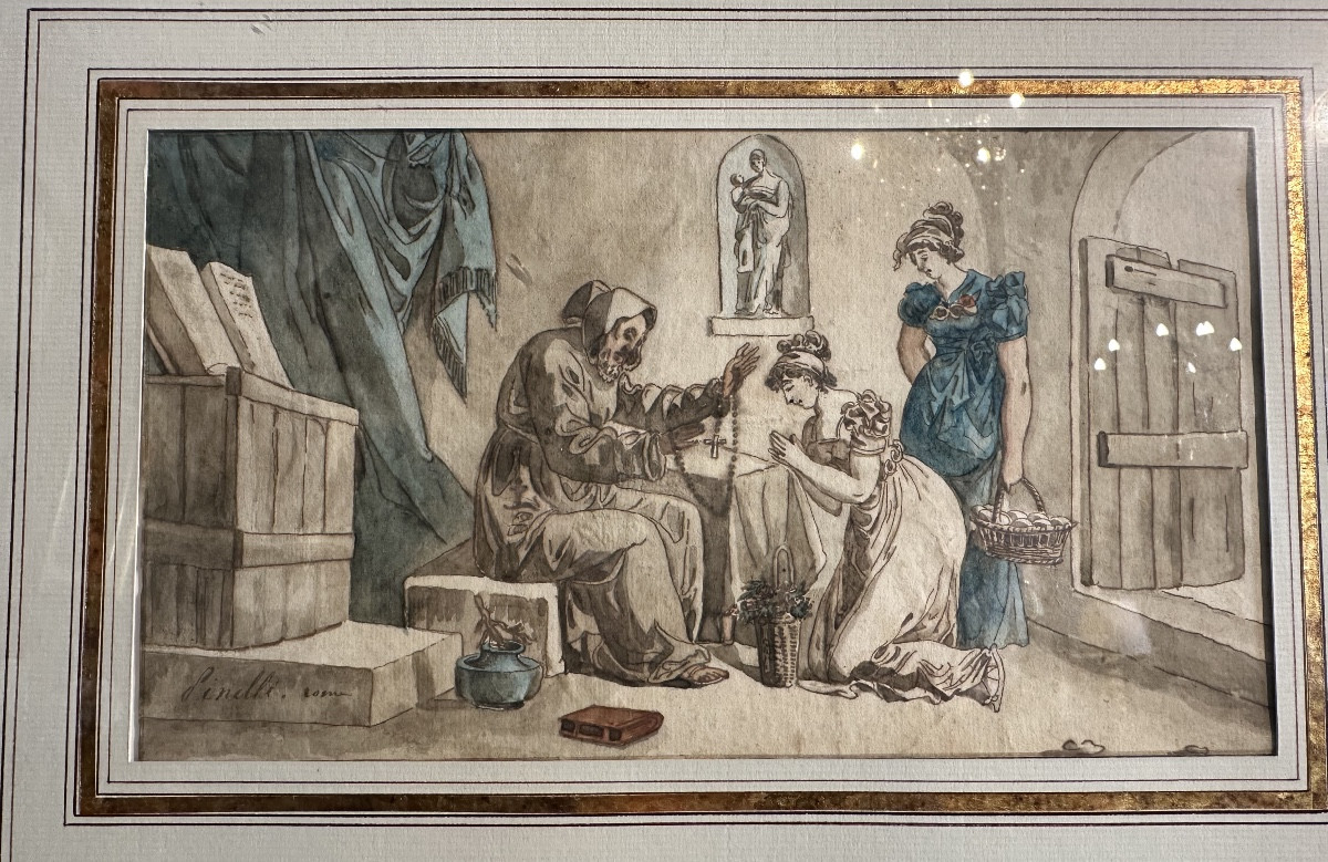 Aquarelle de Bartolomeo Pinelli 1781-1835 signé Pinelli Rome-photo-2