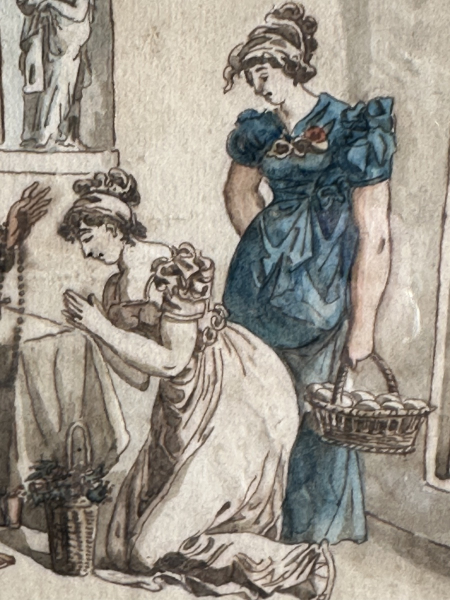 Aquarelle de Bartolomeo Pinelli 1781-1835 signé Pinelli Rome-photo-3