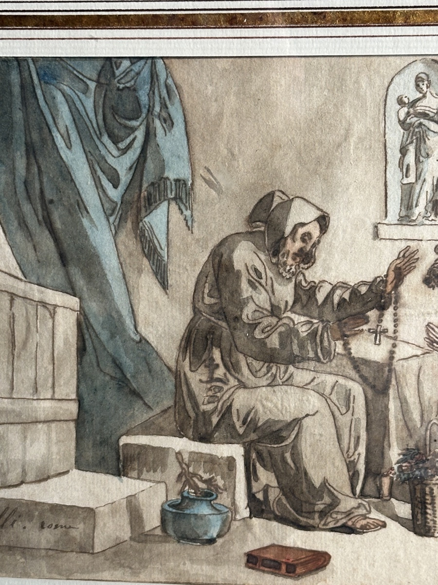 Aquarelle de Bartolomeo Pinelli 1781-1835 signé Pinelli Rome-photo-1