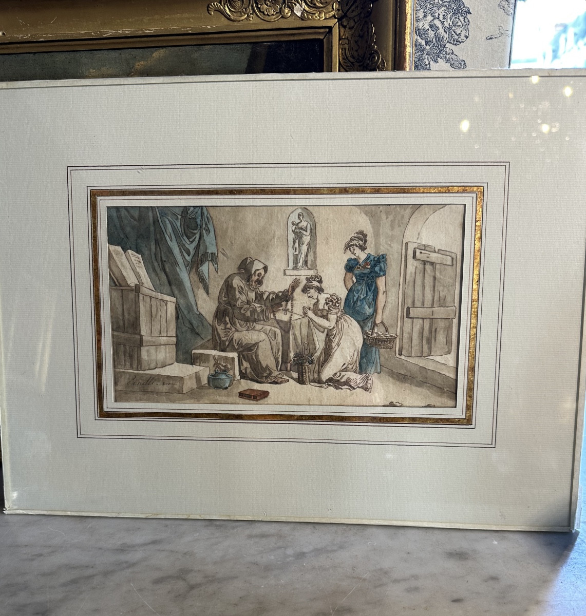 Aquarelle de Bartolomeo Pinelli 1781-1835 signé Pinelli Rome