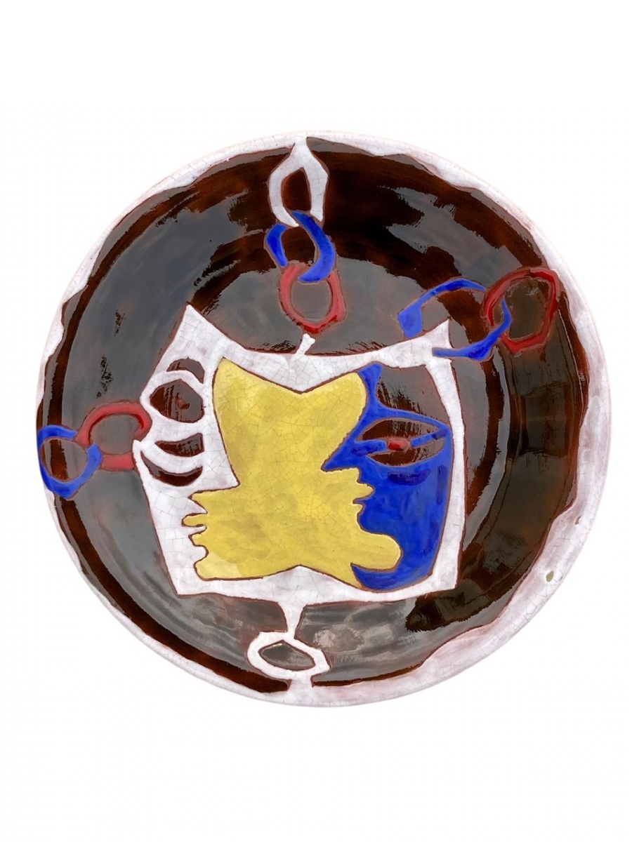 Jean Lurçat (1892-1966) rare assiette polychrome aux 2 visages circa 1955