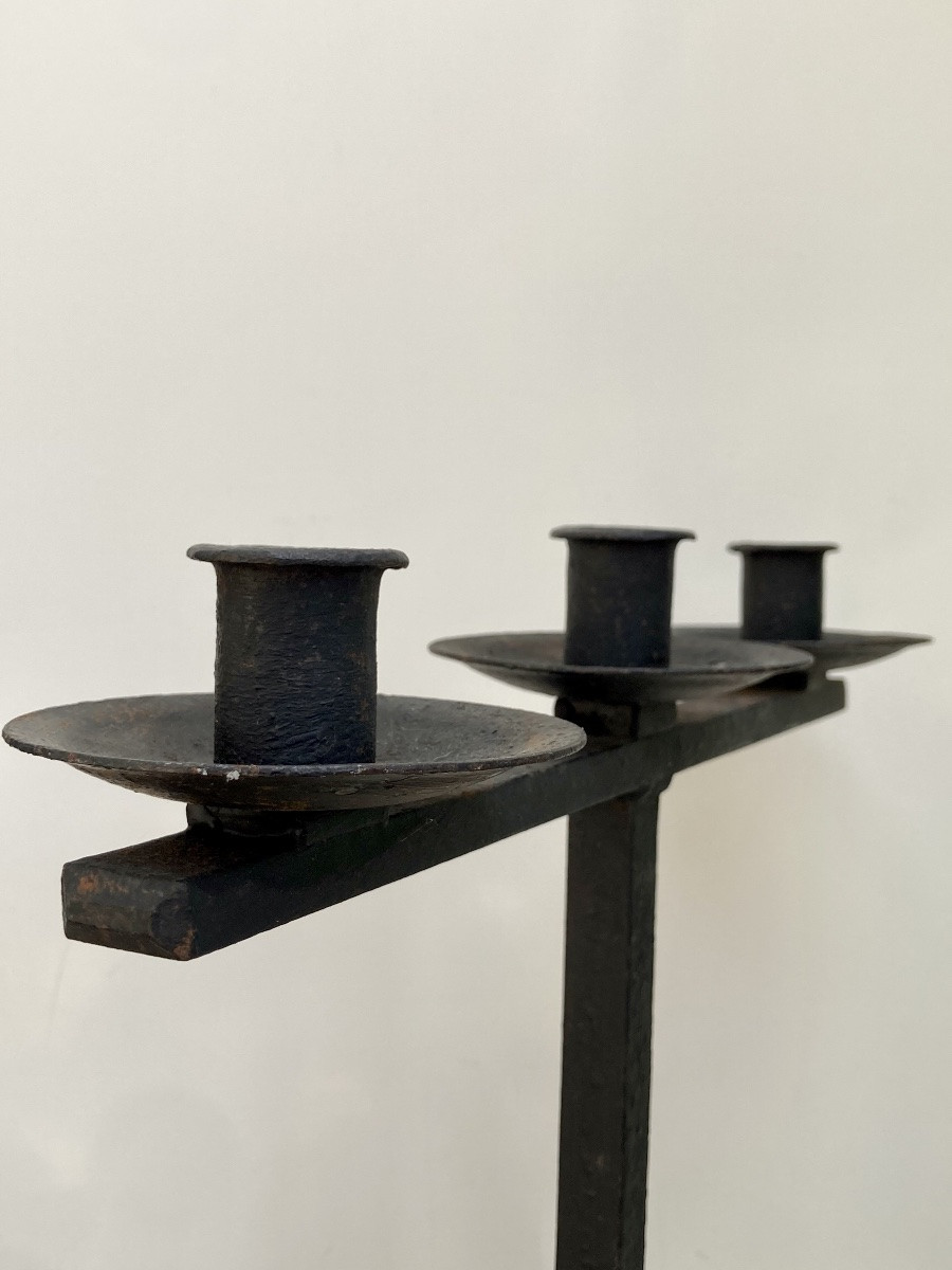 Paire bougeoirs en métal circa 1950 dlg Touret atelier Marolles-photo-4