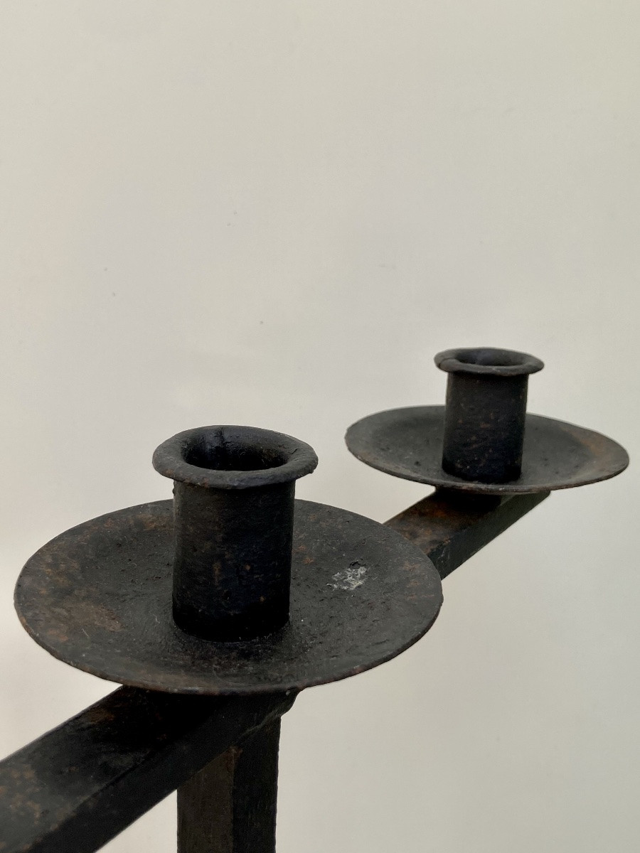 Paire bougeoirs en métal circa 1950 dlg Touret atelier Marolles-photo-4