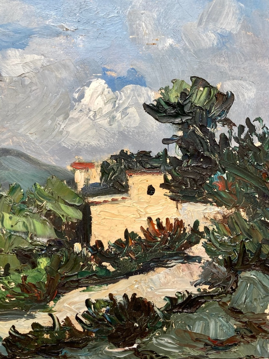 François Claude Mas (XXeme) paysage méditerranéen Sept 51 dans cadre Bouche-photo-3