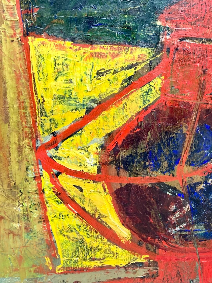 Nicolas Carrega (1914-1993) “the Red Glass” Oil On Canvas Dated (19)55-photo-3