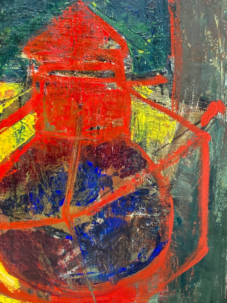 Nicolas Carrega (1914-1993) “the Red Glass” Oil On Canvas Dated (19)55-photo-4
