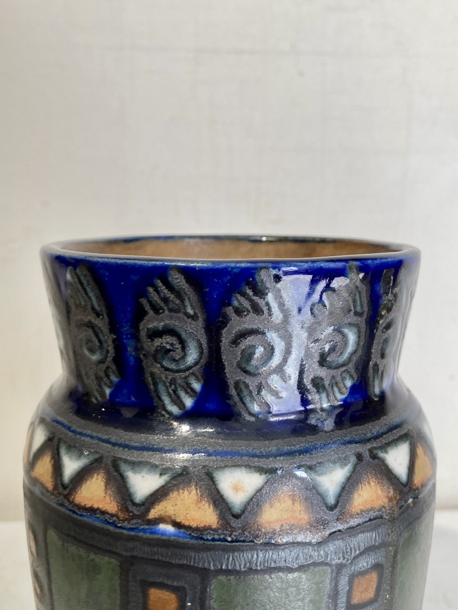 Hb Quimper Odetta Period Circa 1925 Vase 1297 In Polychrome Enamelled Stoneware -photo-2