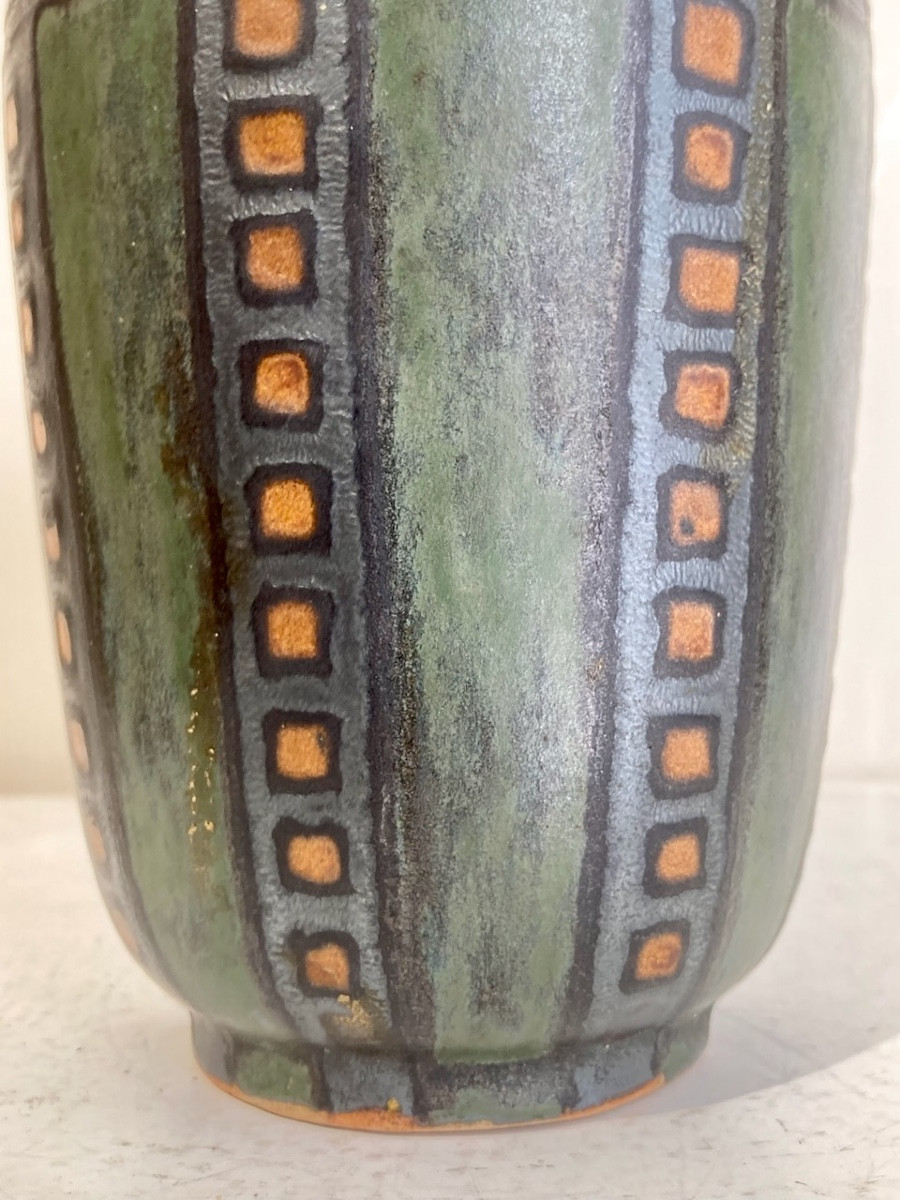 Hb Quimper Odetta Period Circa 1925 Vase 1297 In Polychrome Enamelled Stoneware -photo-3
