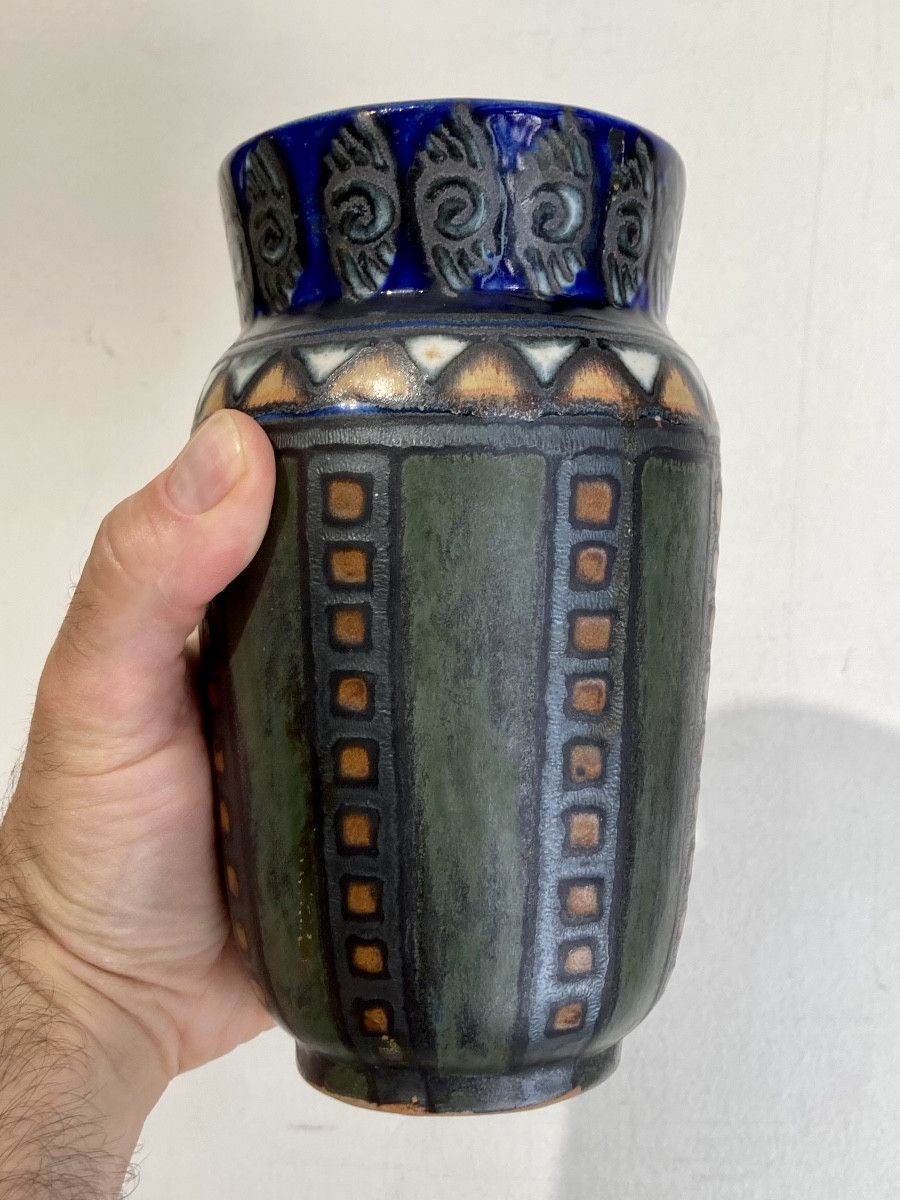 Hb Quimper Odetta Period Circa 1925 Vase 1297 In Polychrome Enamelled Stoneware -photo-1
