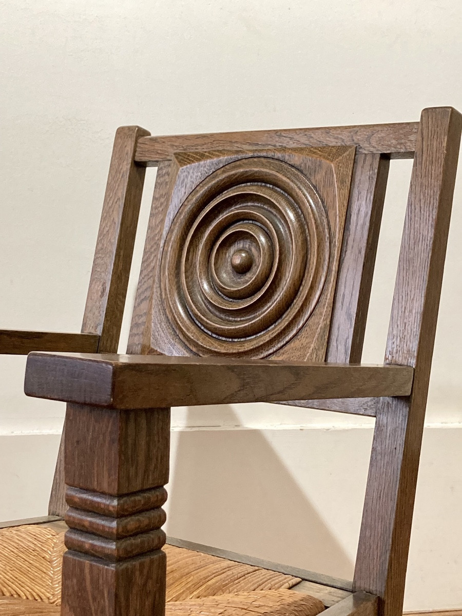 Fauteuils néo-breton circa 1950 chêne massif esprit Seiz Breuer Savina-photo-4