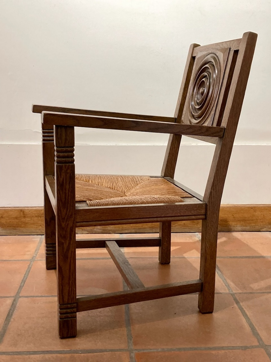 Fauteuils néo-breton circa 1950 chêne massif esprit Seiz Breuer Savina-photo-1