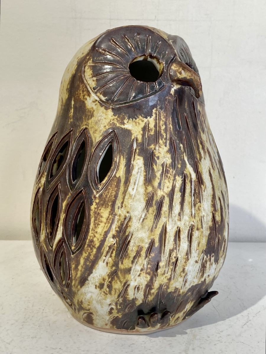 Alain Blanchard, lampe sculpture chouette en grès circa 1980 Era Vallauris La Borne