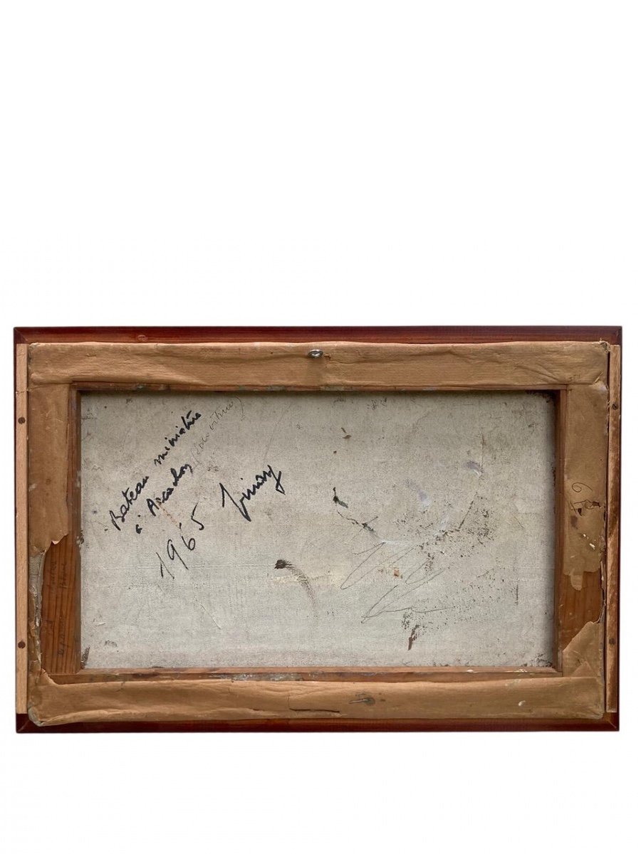 Jean Vinay (1907-1978) Paris School Miniature Boat In Arcachon Dated 1965-photo-2