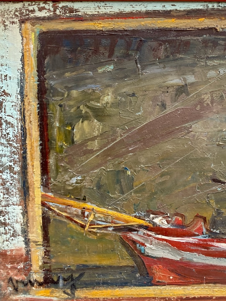 Jean Vinay (1907-1978) Paris School Miniature Boat In Arcachon Dated 1965-photo-3