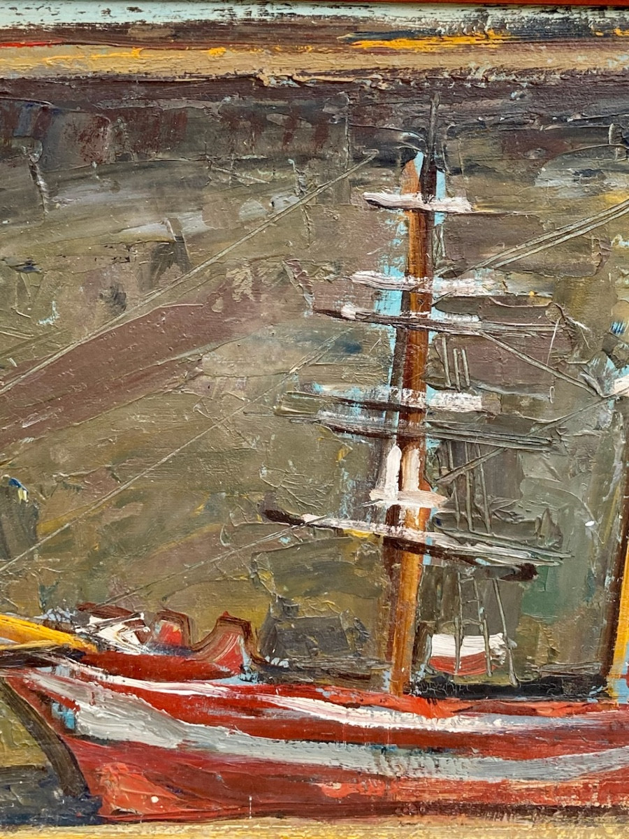 Jean Vinay (1907-1978) Paris School Miniature Boat In Arcachon Dated 1965-photo-4