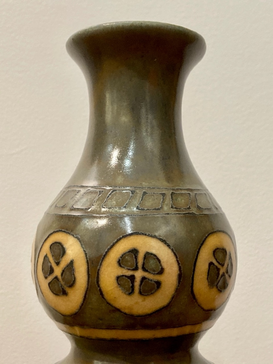 Hb Quimper Odetta Glazed Stoneware Vase Circa 1930-photo-2