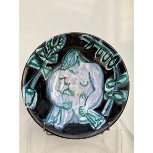 Jacques Innocenti, Large Bowl Woman And Flowers, Vallauris, Circa 1952
