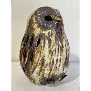 Alain Blanchard, lampe sculpture chouette en grès circa 1980 Era Vallauris La Borne