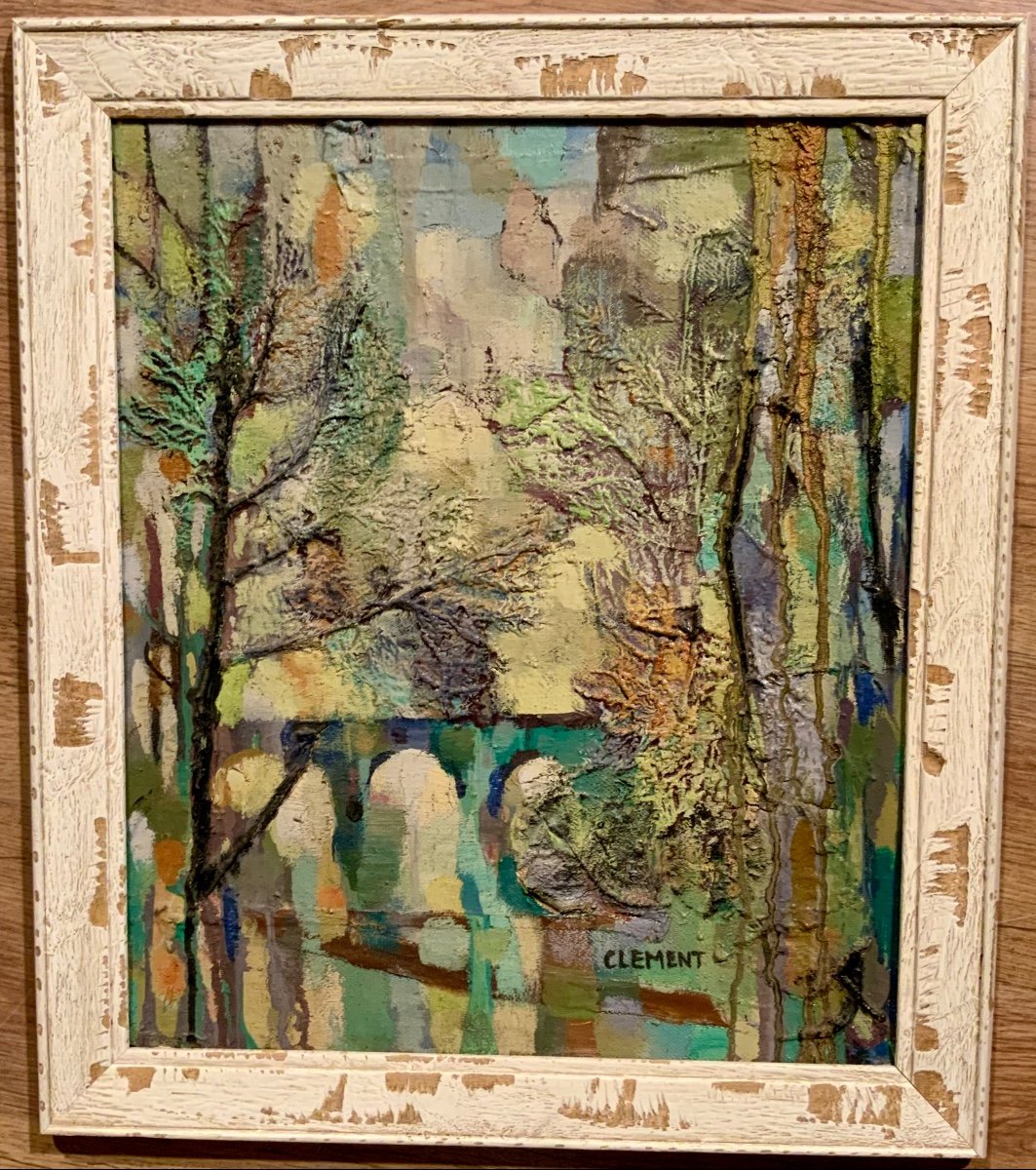Painting On Cardboard, Forest Landscape At The Bridge