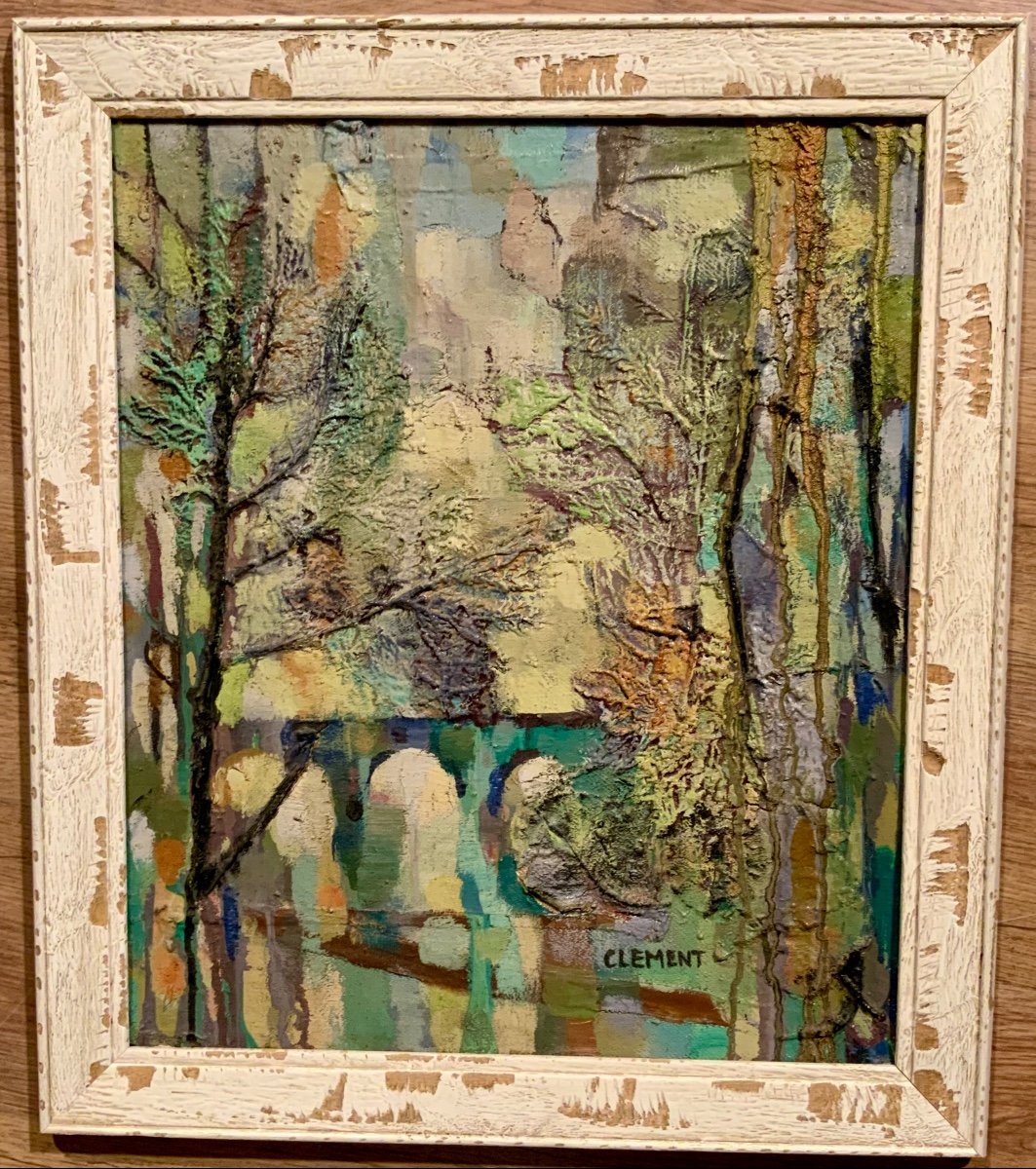 Peinture Sur Carton, paysage de forêt au pont