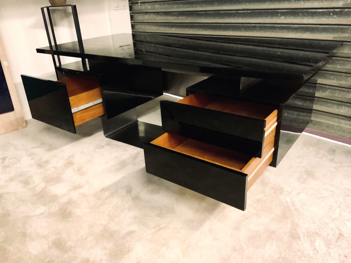 Desk 1970 Black Lacquer And Stainless Steel-photo-1