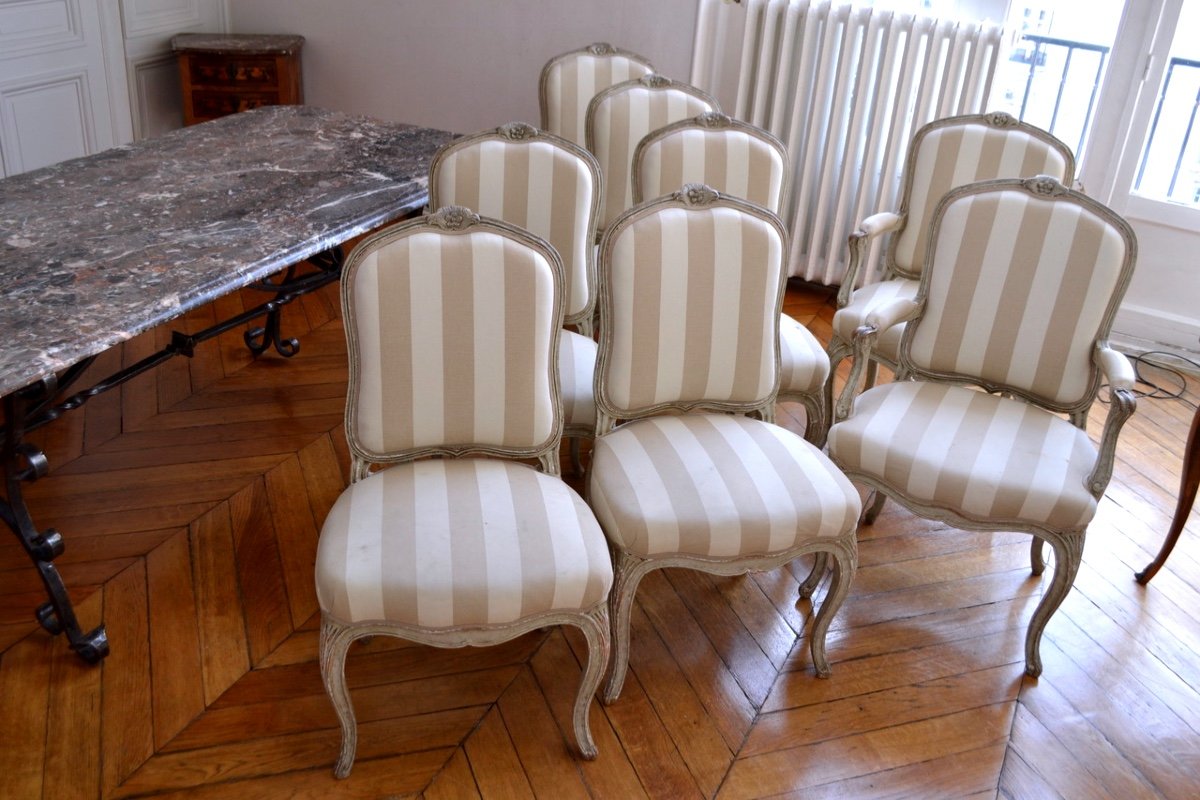 Série De 6 Chaises Et 2 Fauteuils à Dossier Plat De Style Louis XV-photo-3