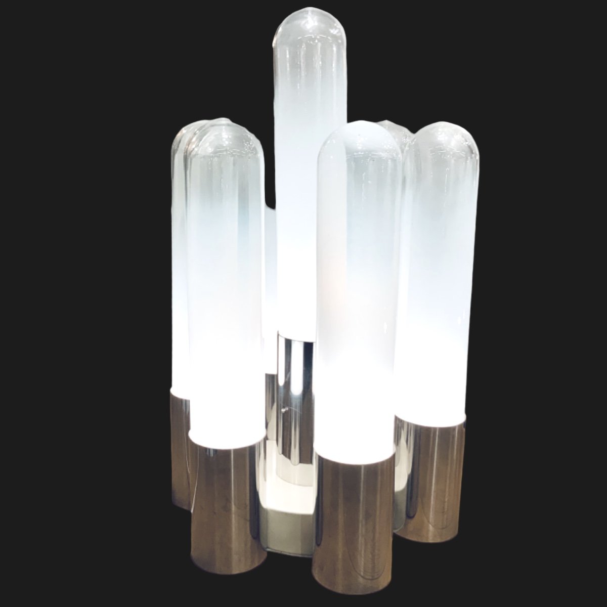 1970s Italian Table Lamp In Chrome And Opalescent Glass By Carlos Nazon-photo-1