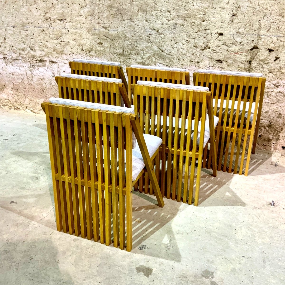 6 Solid Wood Chairs By Tito Pinori, Millepiedi Model, Italy 1970s-photo-3