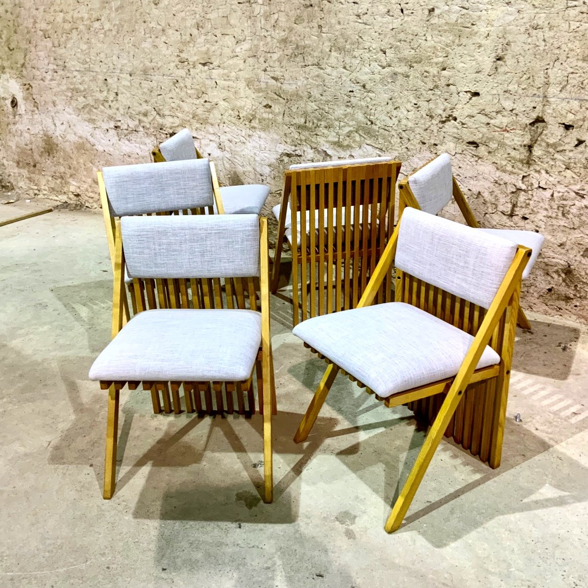 6 Solid Wood Chairs By Tito Pinori, Millepiedi Model, Italy 1970s-photo-2