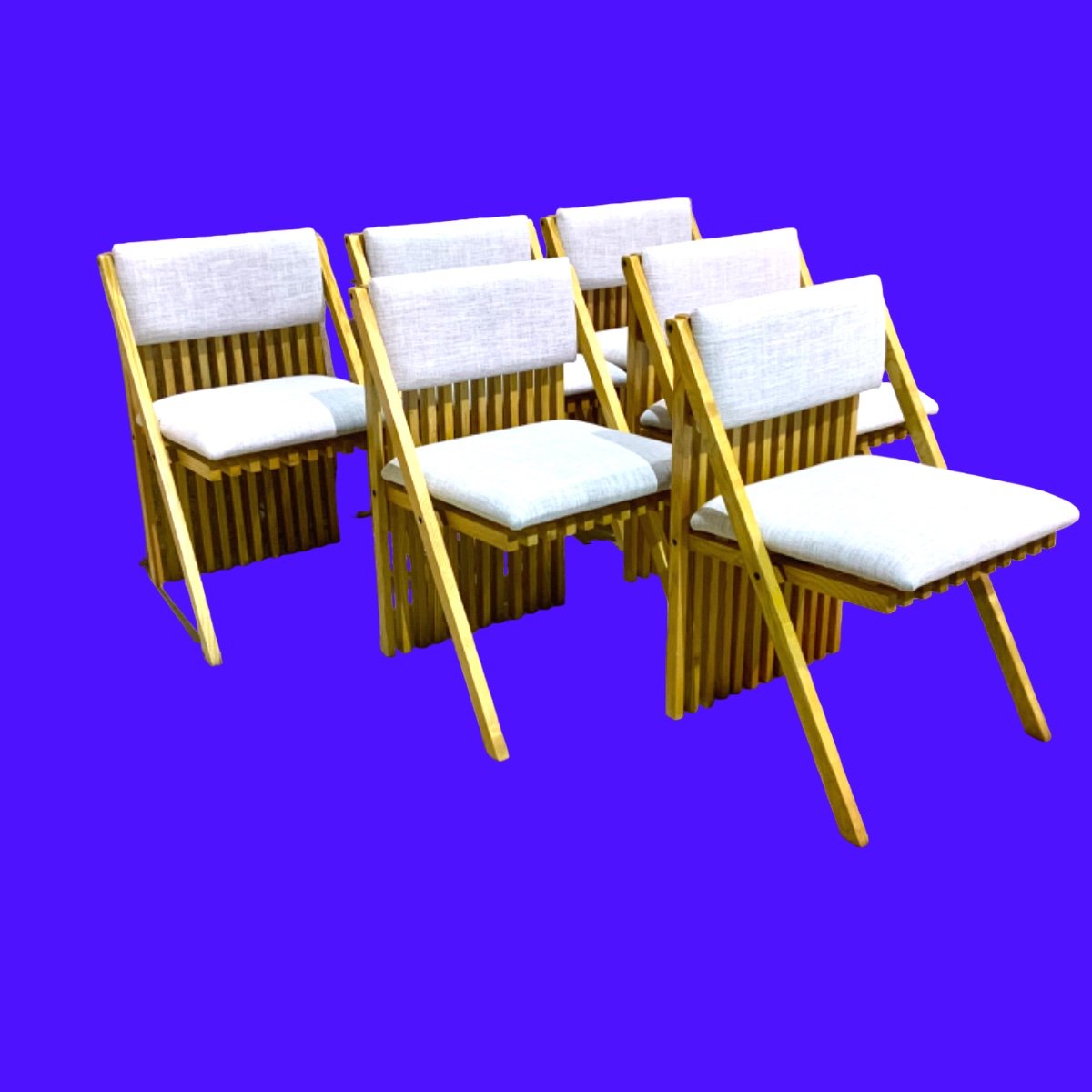 6 Solid Wood Chairs By Tito Pinori, Millepiedi Model, Italy 1970s-photo-4