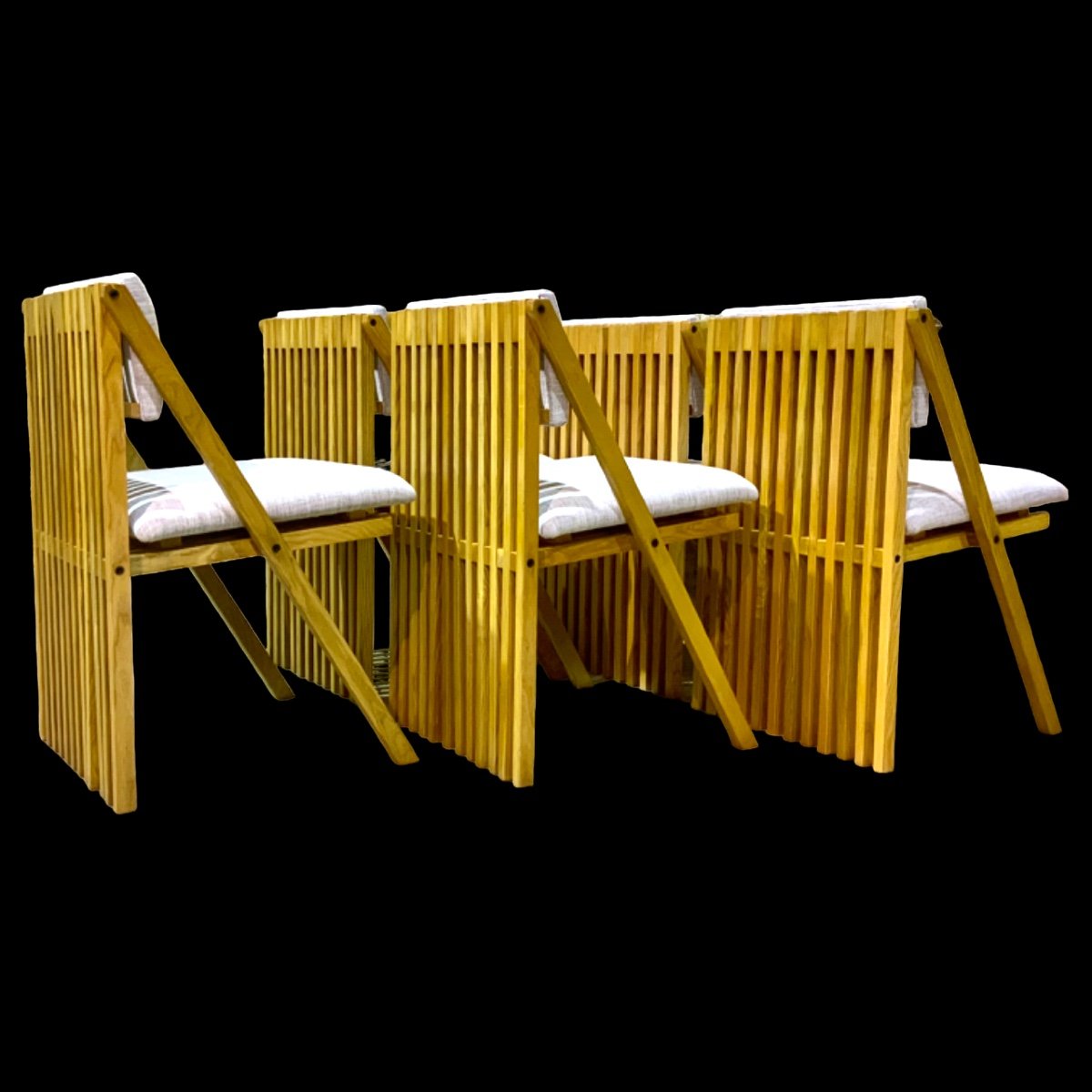 6 Solid Wood Chairs By Tito Pinori, Millepiedi Model, Italy 1970s-photo-6